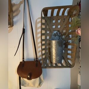 Vintage Dooney & Burke Cream/Brown Leather Long Strap/Crossbody Bag